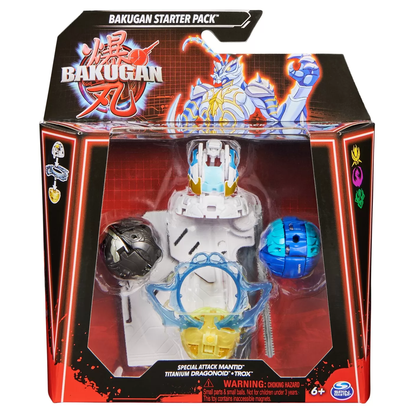 Jucării și Jocuri pentru copii - Bakugan starter pack mantid, titanium dragonoid si trox, varsta de la 6 ani la 13 ani