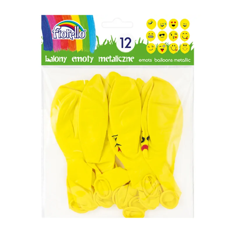 Cadouri Jucării Copii Grădiniță - Baloane aniversare Fiorello, 30.5cm, emoticoane diverse modele, galben metalizat, 170-2347, set 12 buc