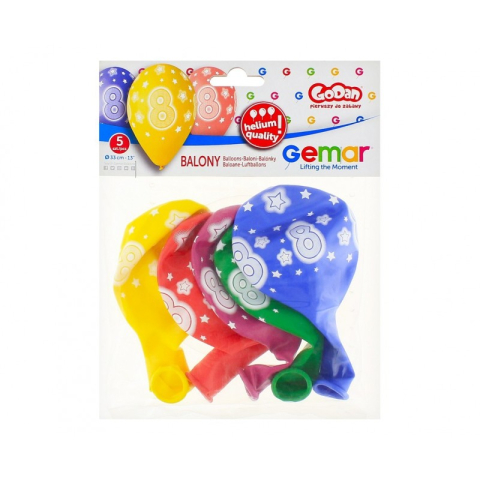 Baloane aniversare GoDan Party cifra 8, diverse culori, 444324, set 5 buc [1]