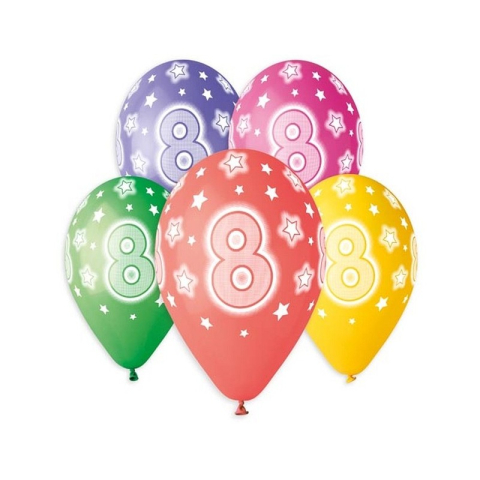 Cadouri Jucării Copii Grădiniță - Baloane aniversare GoDan Party cifra 8, diverse culori, 444324, set 5 buc