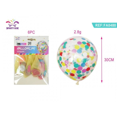 Baloane - Baloane aniversare PartyGo, 30cm, cu paiete diverse culori, 2.8g, transparent, FA0480, set 6 buc