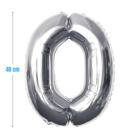 Cifre si Litere - Baloane aniversare PartyGo cifra 0, 40cm, argintiu, FB0001