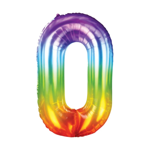 Baloane aniversare PartyGo cifra 0, 40cm, curcubeu, FB0819 [1]