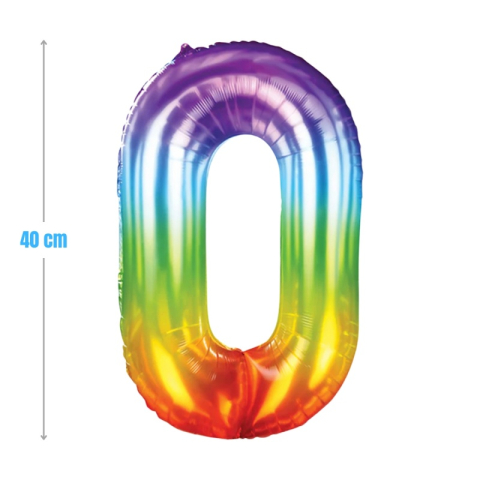 Cifre si Litere - Baloane aniversare PartyGo cifra 0, 40cm, curcubeu, FB0819