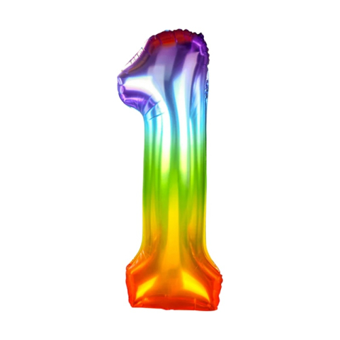 Baloane aniversare PartyGo cifra 1, 40cm, curcubeu, FB0820 [1]
