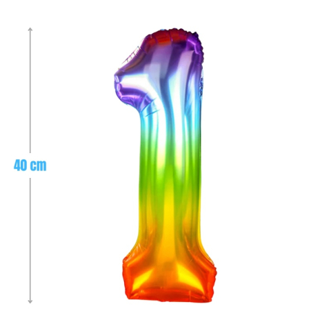 Cifre si Litere - Baloane aniversare PartyGo cifra 1, 40cm, curcubeu, FB0820