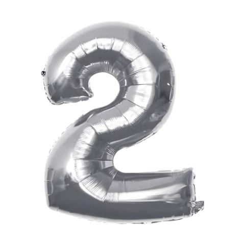 Cifre si Litere - Baloane aniversare PartyGo cifra 2, 40cm, argintiu, FB0003