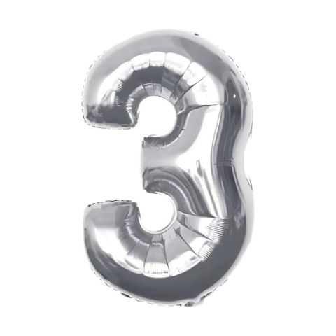 Baloane aniversare PartyGo cifra 3, 40cm, argintiu, FB0004 [1]