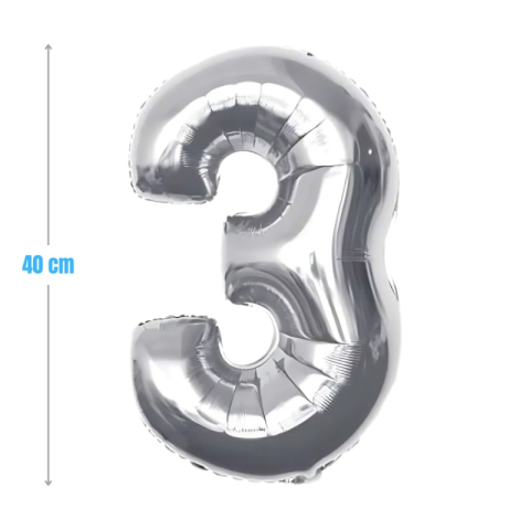 Cifre si Litere - Baloane aniversare PartyGo cifra 3, 40cm, argintiu, FB0004