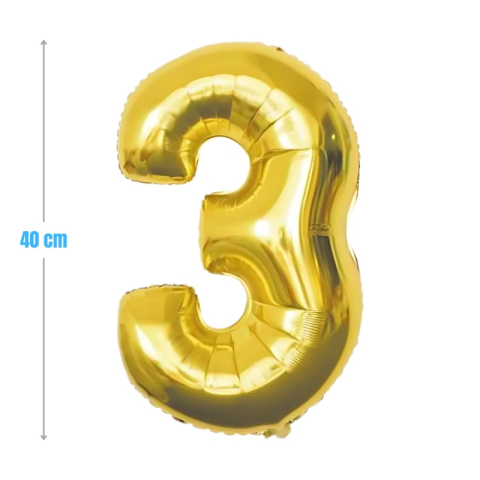 Cifre si Litere - Baloane aniversare PartyGo cifra 3, 40cm, auriu, FB0014