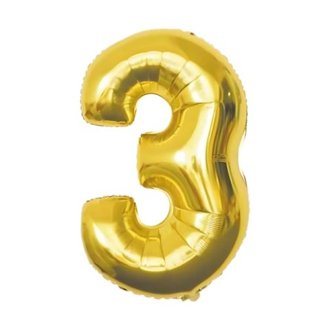 Baloane aniversare PartyGo cifra 3, 40cm, auriu, FB0014 [1]