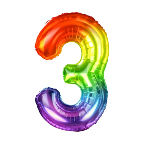 Baloane aniversare PartyGo cifra 3, 40cm, curcubeu, FB0822 [1]