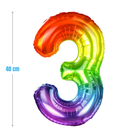 Cifre si Litere - Baloane aniversare PartyGo cifra 3, 40cm, curcubeu, FB0822