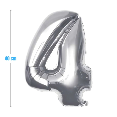 Cifre si Litere - Baloane aniversare PartyGo cifra 4, 40cm, argintiu, FB0005