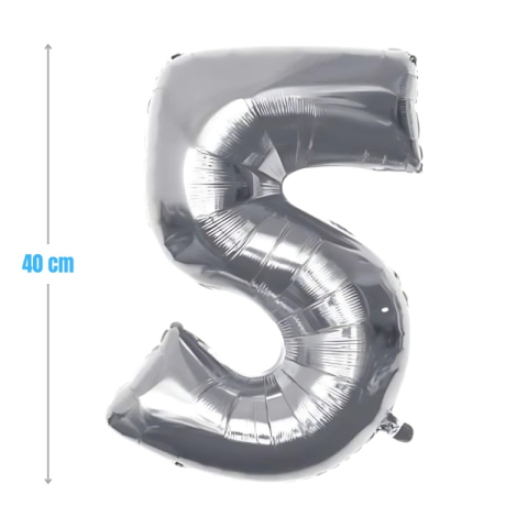 Cifre si Litere - Baloane aniversare PartyGo cifra 5, 40cm, argintiu, FB0006