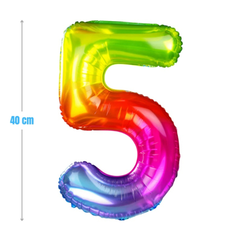 Cifre si Litere - Baloane aniversare PartyGo cifra 5, 40cm, curcubeu, FB0824