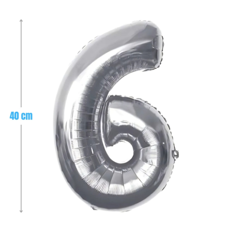Cifre si Litere - Baloane aniversare PartyGo cifra 6, 40cm, argintiu, FB0007
