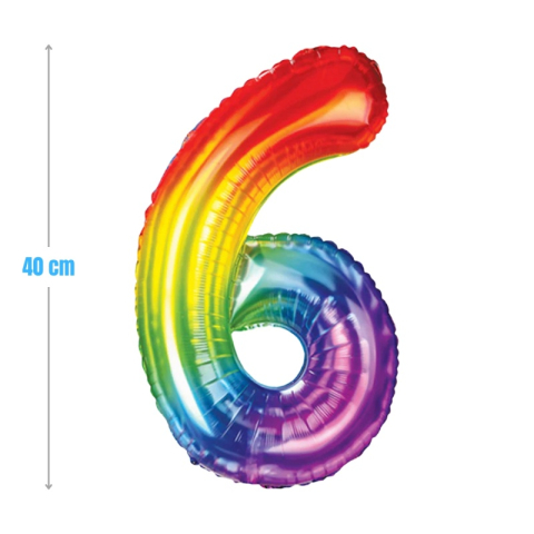 Cifre si Litere - Baloane aniversare PartyGo cifra 6, 40cm, curcubeu, FB0825