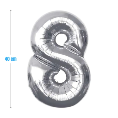 Cifre si Litere - Baloane aniversare PartyGo cifra 8, 40cm, argintiu, FB0009