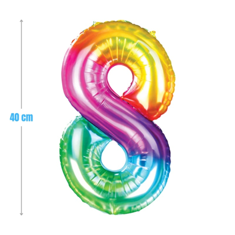 Cifre si Litere - Baloane aniversare PartyGo cifra 8, 40cm, curcubeu, FB0827