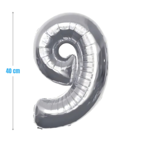 Cifre si Litere - Baloane aniversare PartyGo cifra 9, 40cm, argintiu, FB0010