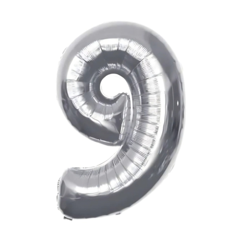 Baloane aniversare PartyGo cifra 9, 40cm, argintiu, FB0010 [1]