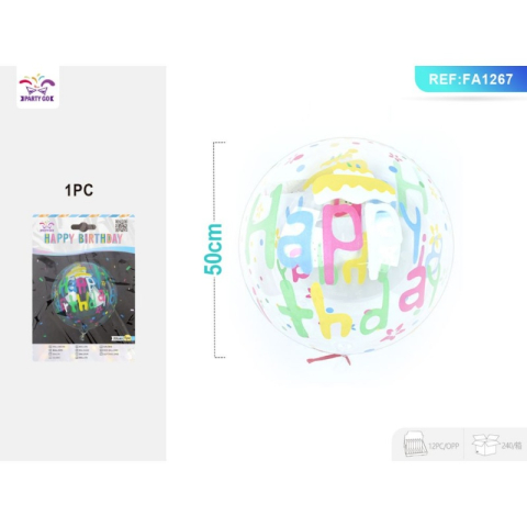 Cadouri Jucării Copii Grădiniță - Baloane aniversare PartyGo Happy Birthday, 50cm, cu desene, transparent, FA1267
