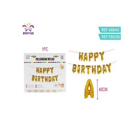 Baloane - Baloane din folie PartyGo Happy Birthday, 40cm, auriu, FB0356, set 13 buc