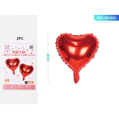 Baloane - Balon din folie PartyGo inima, 25cm, rosu, FB1633, set 2 buc