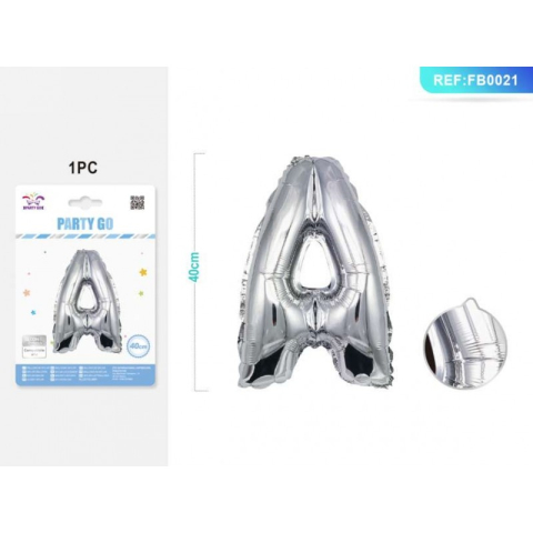 Cifre si Litere - Balon din folie PartyGo litera A, 40cm, argintiu, 405192 / FB0021