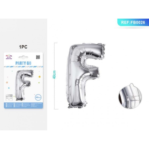 Cifre si Litere - Balon din folie PartyGo litera F, 40cm, argintiu, 405197 / FB0026
