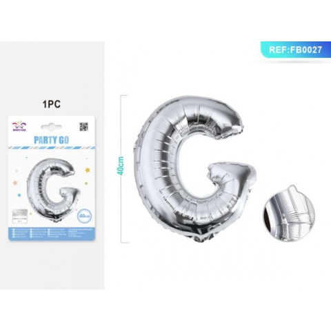 Cifre si Litere - Balon din folie PartyGo litera G, 40cm, argintiu, FB0027