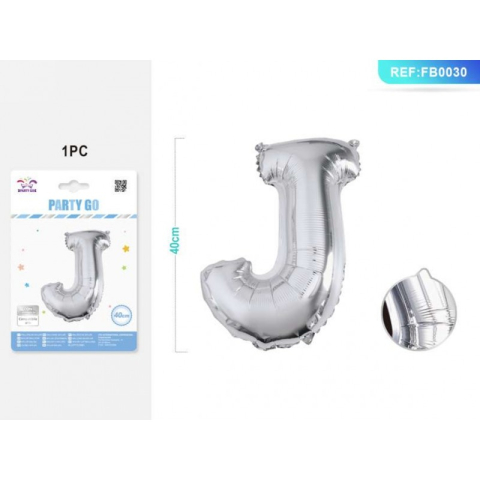 Cifre si Litere - Balon din folie PartyGo litera J, 40cm, argintiu, 405201 / FB0030