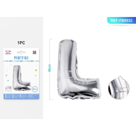 Cifre si Litere - Balon din folie PartyGo litera L, 40cm, argintiu, 405203 / FB0032