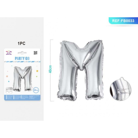 Cifre si Litere - Balon din folie PartyGo litera M, 40cm, argintiu, 425204 / FB0033
