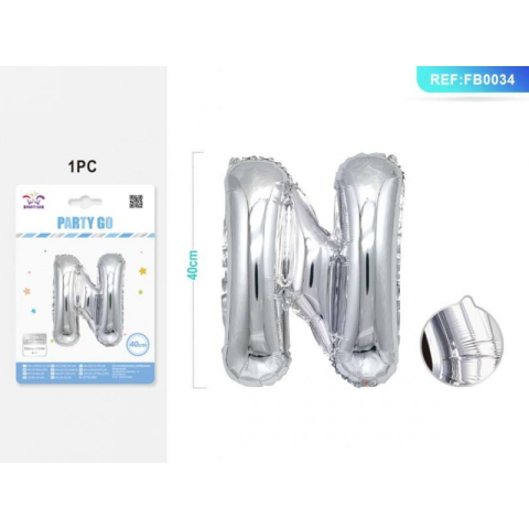 Cifre si Litere - Balon din folie PartyGo litera N, 40cm, argintiu, 405205 / FB0034