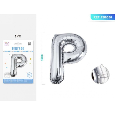 Cifre si Litere - Balon din folie PartyGo litera P, 40cm, argintiu, 405207 / FB0036