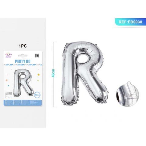 Cifre si Litere - Balon din folie PartyGo litera R, 40cm, argintiu, FB0038
