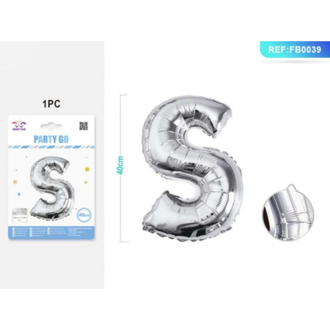 Cifre si Litere - Balon din folie PartyGo litera S, 40cm, argintiu, FB0039