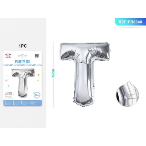 Cifre si Litere - Balon din folie PartyGo litera T, 40cm, argintiu, 405211 / FB0040