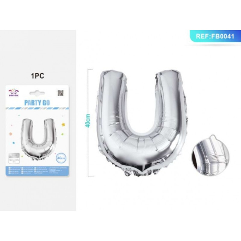 Cifre si Litere - Balon din folie PartyGo litera U, 40cm, argintiu, 405212 / FB0041