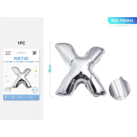 Cifre si Litere - Balon din folie PartyGo litera X, 40cm, argintiu, 405215 / FB0044