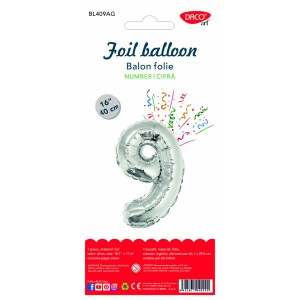 Cadouri Jucării Copii Grădiniță - Balon folie cifra 9 argintiu 40 cm daco bl409ag