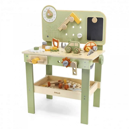 Banc de lucru din lemn cu accesorii, verde pastel, 3-7 ani [1]