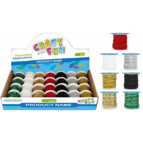 Art & Craft si Artizanat - Banda decorativa, 1cm x 1m, cu sclipici, diverse culori, Craft with Fun, 521679