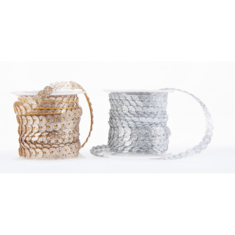 Art & Craft si Artizanat - Banda decorativa, 4cm x 3m, paiete cu sclipici, rosu, argintiu, auriu, Craft with Fun, 463850