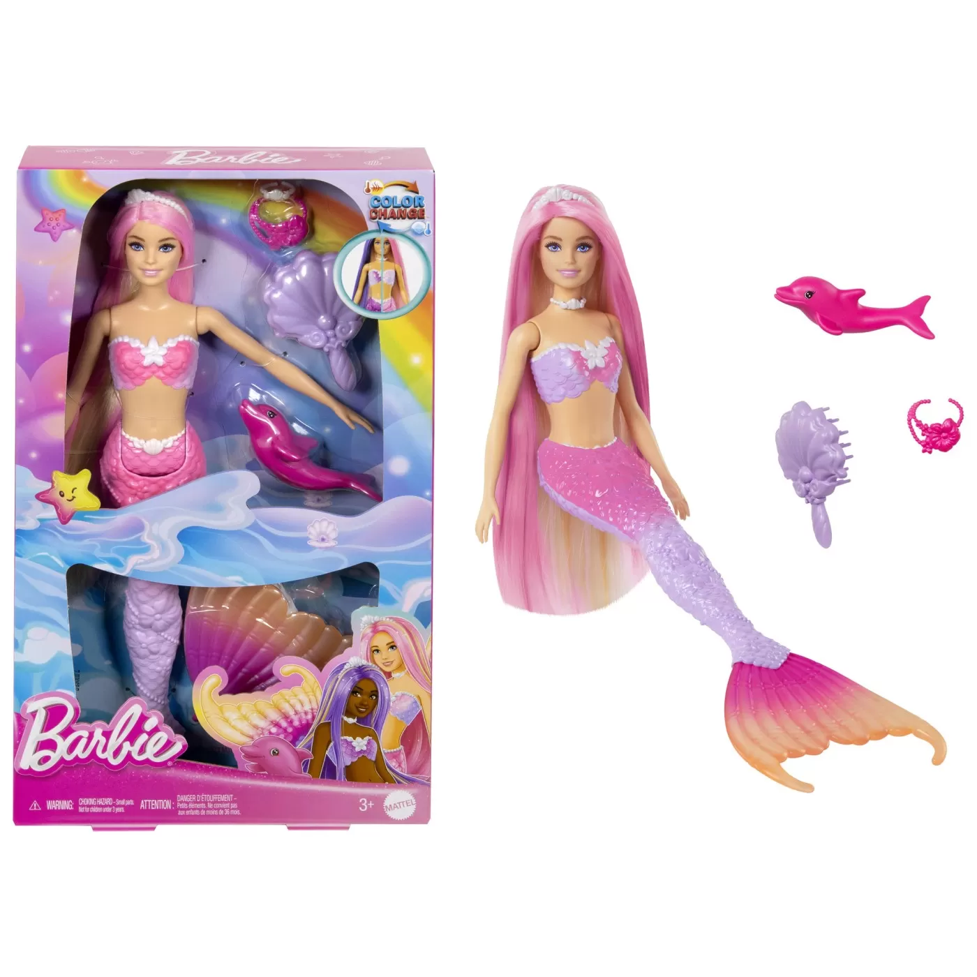 Barbie color change papusa sirena cu par roz, varsta de la 3 ani la 7 ani [4]