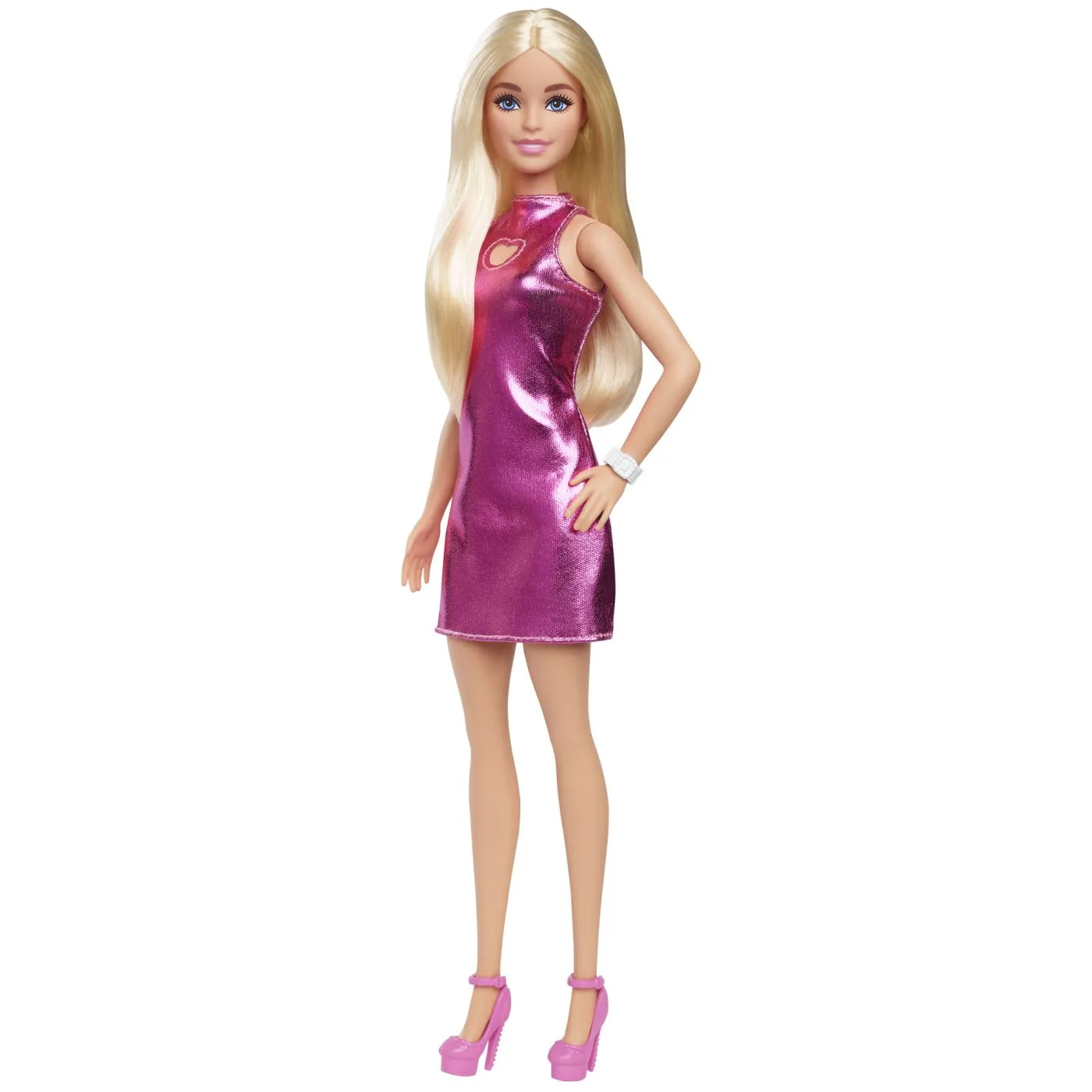 Barbie fashionistas papusa barbie blonda cu rochie roz metalizat, copii varsta 3 ani pana la 12 ani [2]