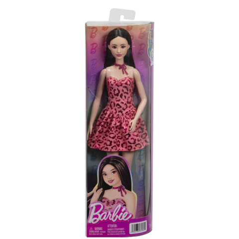 Îmbrăcăminte și accesorii - Barbie fashionistas papusa barbie bruneta cu rochie leopard roz copii varsta 3 ani - 8 ani