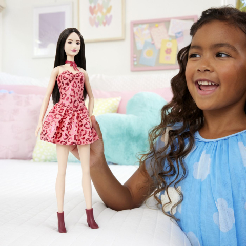 Barbie fashionistas papusa barbie bruneta cu rochie leopard roz copii varsta 3 ani - 8 ani [2]